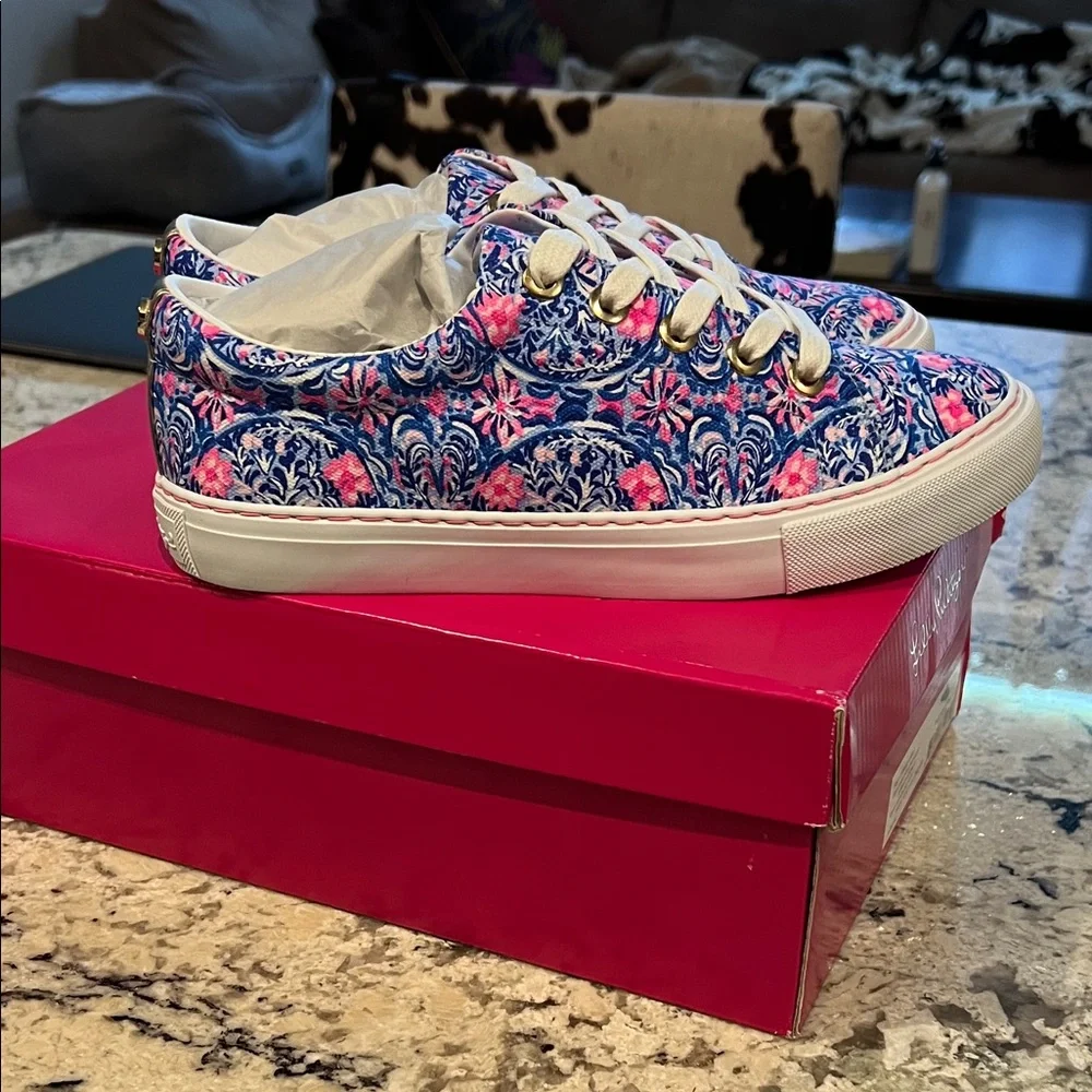 Lilly Pulitzer Pink and Blue Patterned Sneakers - Picture 4 of 5